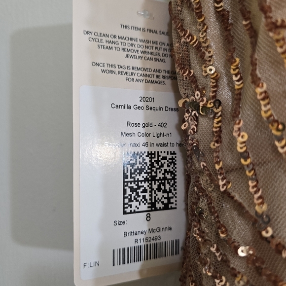 NWT Revelry Camilla Geo Sequin Gown Dress 8 Mesh Illusion Plunge Neck - Picture 8 of 8